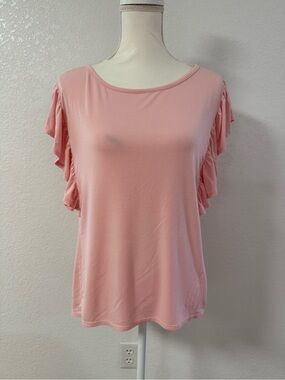 ADORA Pink Ruffle Sleeve Solid Scoop Neck Knit Top 100% Polyester Women S